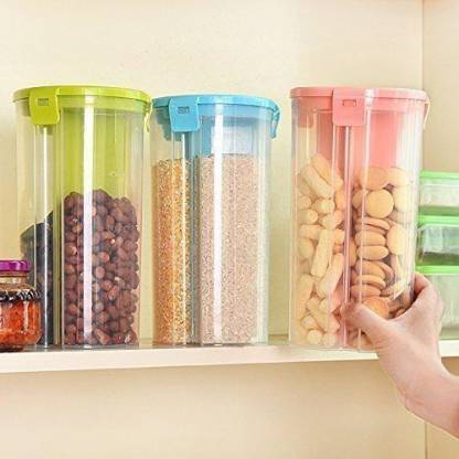 2 Sections Air Tight Transparent Food Grain Cereal Dispenser